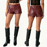 Womens PU Leather Shorts Summer Zip Side Mid Rise Mini Shorts for Daily Life Party Club Hiphop Casual Stylish Short Pants