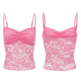 Women's Lace Cami Tops Sleeveless Ruched Front Solid Color Camisole Slim Fit Tank Tops Summer