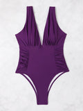 2026 V Neck Solid Bodysuit One Piece Swimsuit Sexy Swimwear Women Bathing Suit Female Swimming Summer Beachwear Bodysuit