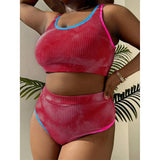 0XL - 4XL New Tie Dye Bikini Large Size Swimwear Plus Size Women Swimsuit Female Two-pieces Bikini set Bather Bathing Suit V5948