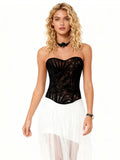 Women’s Tie-Dye Lace Boned Bustier, Sexy Strapless Corset Top, Hollow-out Breathable Slimming Shapewear