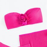 sexy 3D flower bandeau bikinis sets three pieces with flower hollow out mini skirt swimsuit bathing suit beach outfits biquini