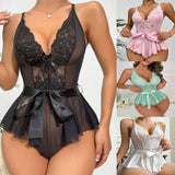 One-Piece Bodysuit Bandage Sexy Women Exotic Black Lace Patchwork Lingerie Bodysuit Back Open Bra Sexy Underwear