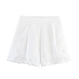 Foridol White Cotton Shorts Set Outfits Women Hollow Out Embroidery Two Pieces Set Outfits Shirt Shorts Matching Set Summer