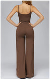 Yoga Suit Gym Fitness Set Hanging Neck Slim Sports Tank Top High Waist Wide Leg Pants Tracksuit Outdoor Running Athletic Wear