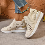 2025 New Hollow Out Wedges Sneakers Women Plus Size Pu Leather Thick Sole Loafers Woman Slip On Breathable Casual Shoes Female