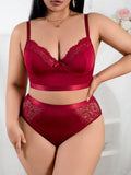 Women’s Sexy Red Lingerie Set, Plus Size Smooth Lace Push Up Bra, Thin Sheer Underwear Set for Big Bust
