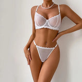 Toucheart Sexy Lingerie Suit for Women Lace Mesh Ultra-thin Underwear Comfortable Bra Set with Steel Rings Hollow Out Underwear