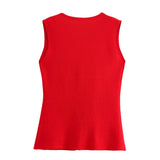 Foridol Gold Button Knitted Tank Top Women Autumn Winter Burgundy Short Vest Sleeveless V Neck Chic New Fashion Tops