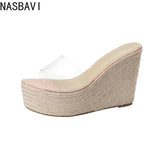 NASBAVI Summer Fashion PVC Jelly Wedges Platform Women's Slippers Sandals Casual Shoes Size 34-40