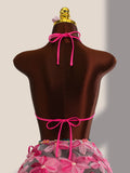 Sexy Pink Floral Embroidery Bikini Set 2026 Women Push Up Bra Triangle Swimsuit Holiday Bathing Suit Cover Up 3 Piece Swimwear