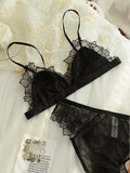 MOYISU French Style Sexy Embroidered Lace Bra Set - No Underwire Triangle Cup Small Breasts Underwear for Big Breasts Women