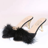 Summer Elegant Open Toe Plush Slippers for Women 2025 Suede High Heels Slippers Women Luxury Solid Thin Heels Woman Slides