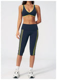Summer Color Blocked Yoga Sets Women Slim Sports Bra High Waist Pants Fitness Suits Outwear Gym Running Push Up Workout Clothes
