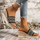 Bohemian Style Wedges Sandals for Women 2026 Summer High Heels Platform Slippers Woman Plus Size 43 Thick Sole Rome Sandals