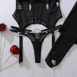 Toucheart Erotic Lingerie Heavy Industry Bundled Splicing Mesh Temptation Halter Neck Slimming Hot Underwear Set with Stockings