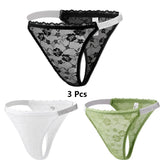 3 Pcs Plus Size Womens Sexy Lace Thongs Breathable and Comfortable Stretch Underwear Lace-Trimmed Designs with Elegant