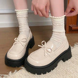 2025 Bowknot Decor Platform Loafers Women Fashion High Heel Jk Pu Leather Shoes Woman Korean Slip On Thick Sole Shoes Female