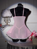 Pink Transparent Ultra Thin Hot Nightgown Women's Pajamas With Thongs Lace Mesh Dress For Sex V-Neck Backless Sexy Lingerie