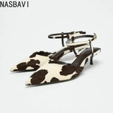 NASBAVI Plus Size 34-43 New Horsehair Women Sandals Stiletto High Heels Pointed Toe Buckle Strap Summer Shoes Ladies Party Shoe