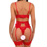 Summer Hot Erotic Lingerie Women Bra And Panty Garters 3 Piece Transparent Sexy Costumes Sexi Women's Underwear Set Plus Size