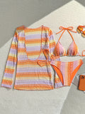 With Long Sleeve Cover Up Bikini Female Swimsuit Women Thong Swimwear Three-pieces Bikini Set Bather Bathing Suit Swim Beachwear