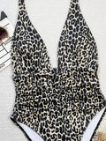 New Black Leopard Print One Piece Swimsuit Women Deep V Neck Slim Backless Bathing Suit Tummy Control Swimwear Monokini 2025