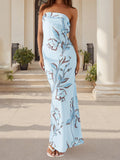 Women's Summer Sleeveless Strapless Long Dress Stylish Floral Print Sleeveless Tube Bodycon Dresses
