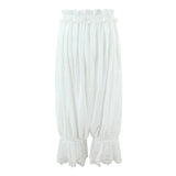 Women's Ruffled Lace Trim Loose Pants For Woman White Ruffled Embroidery Camisole Straps Button Front For Sweet Summer Look WM6E