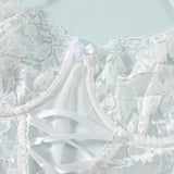 Sexy WhiteTulle Nightdress Woman Lingerie & Thong  V-neck Open Sleep Skirt Erotic Pajamas Garter Dress Set See Through Nightwear