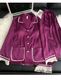 Spring and summer women's pajamas lace sweet cardigan long-sleeved suit home wear