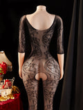 Hot Sexy Lingerie Women Erotic Bodystocking Crotchless Long Sleeve Hollow Fishnet Full Body Stockings Open Crotch Sex Clothes