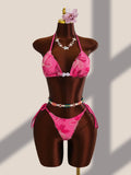 Sexy Pink Floral Embroidery Bikini Set 2026 Women Push Up Bra Triangle Swimsuit Holiday Bathing Suit Cover Up 3 Piece Swimwear