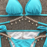 Wrap Around Halter Metal Chains Bikinis 2025 Diamond Bikini Women Swimsuit Female Swimwear Two Pieces Bikini set Bathing Suit