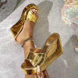 2026 EUR Size 43 Silver Platform Sandals Women Chic Comfy Walk Gold Chunky High Heels Wedges Sandals Shoes Slip-on Mules Sandals