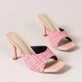 High Slippers Women Pumps Peep Toe Mules Sandals Sexy Office Lady Stiletto Sandals Thin Heels Pink Wedding Shoes 2025