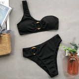 2026 Sexy Bikini Black Swimwear Swimsuit Women One-shoulder Bikinis Set Bathing Suit Beach Bikini Female Push Up Banadores Mujer