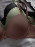 3PCS Basic Solid Women's Underwear Set Seamless Push Up Bra Comfortable Thin Strap Underwire Lingerie