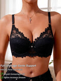 Women Floral Lace Push Up Bra Thin Breathable Full Coverage Brassiere Elegant Mesh Lace Lift Support Underwire Sexy Lingerie