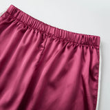 Women's Satin Two Pieces Pajama Sets Fashionable Contrast Color Trim Long Sleeve Button Down Tops with Pants Soft Sleepwear