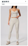 Women Tracksuit 2PCS Seamless Yoga Sets Hanging V Neck Slim Sports Tank Top Fitness Outfits Gym Running High Waist Leggings Suit