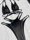 S - XL PU Faux Leather Scrunch Butt Bikini Women Swimwear Female Swimsuit Two-pieces Bikini set Bather Bathing Suit Swim Lady