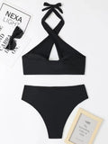 2026 Halter Bikini Solid Metal Link Swimsuit Women Hollow Out Swimwear Female Bathers Bathing Swimming Swim Suit Beachwear