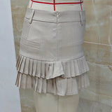 Pleated Mini Skirt for Women Summer Versatile Double Layered Hem Decorative Belt Short Skirts Trendy Mini Skirts for Daily Wear