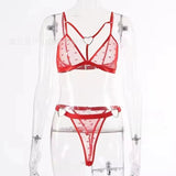 New Summer Pure Desire Romantic Red Lace Underwear Set with Perspective Cross Hollow Valentine's Day Romantic Pajamas Ins