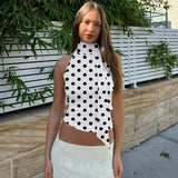 FDYOUI Elegant Bandage Off Shoulder Polka Dot Tank Tops for Women 2026 Summer Sleeveless Crop Top T-shirt Female Slim Corset