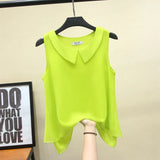 MOYISU New Arrival Summer Plus Size Outside Wear Large Size Doll Collar Loose Sleeveless Chiffon Vest Top Woman