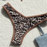 Sexy Leopard Print Bikini 2 Piece Set Women Laced Up Split Swimsuit Low Waist Beachwear 2025 New Summer Swimwear Bikinis Set