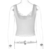 FDYOUI Sexy Lace Patchwork Tank Tops for Women Fashion Sleeveless Backless Cropped T-shirt Black White Y2K Skinny Corset Top