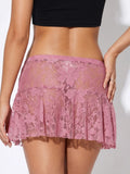 Summer Women Mini Skirts Floral Lace Sheer Elastic Waist A-line Skirt for Beach Vacation Club Cover-ups Streetwear